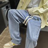 欧美高街复古刺绣牛仔裤男潮牌直筒宽松潮流坠感长裤n331p55，男装牛仔裤，星座712