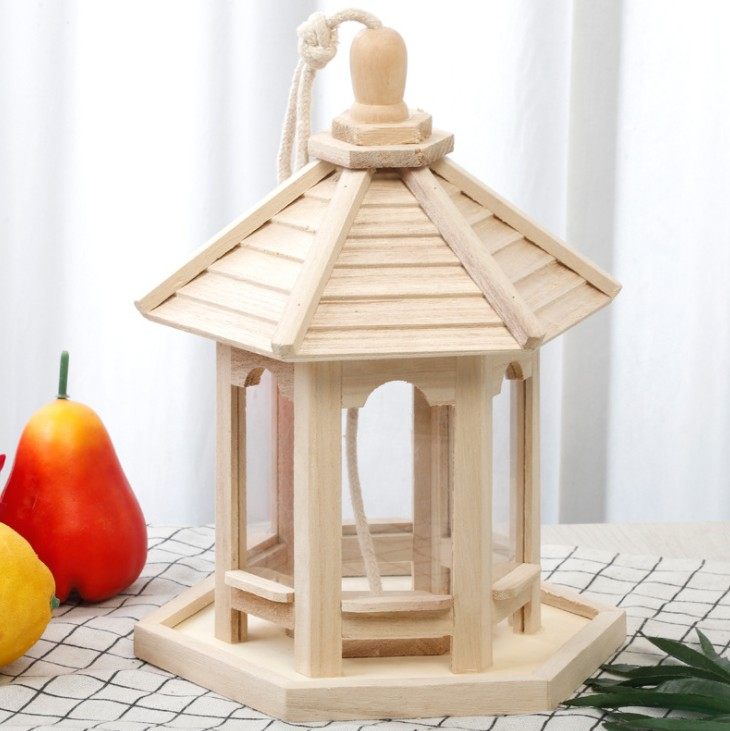 实木喂鸟器户外阳台悬挂引鸟观赏喂食器庭院自动投食器鹦鹉宠物