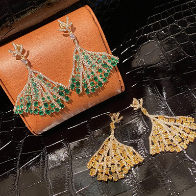 珊瑚耳饰明星同款彩色扇形耳环