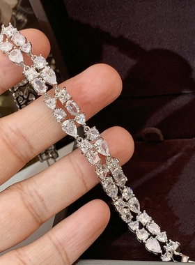 轻奢满钻超闪双排闪钻水晶手链优雅女情人节礼物气质时尚手镯首饰