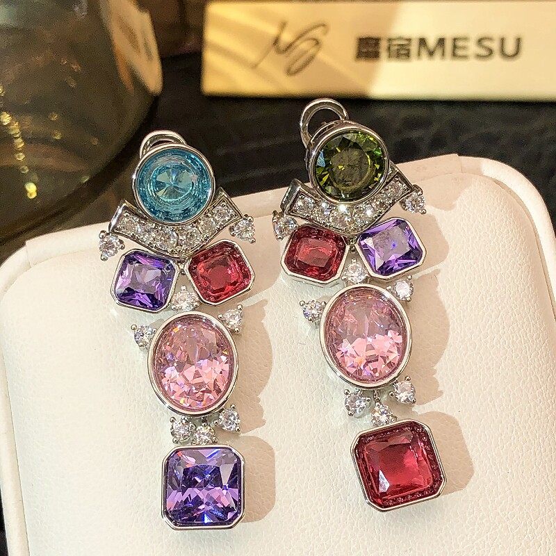 夏日彩宝耳环重工中古风度假耳钉