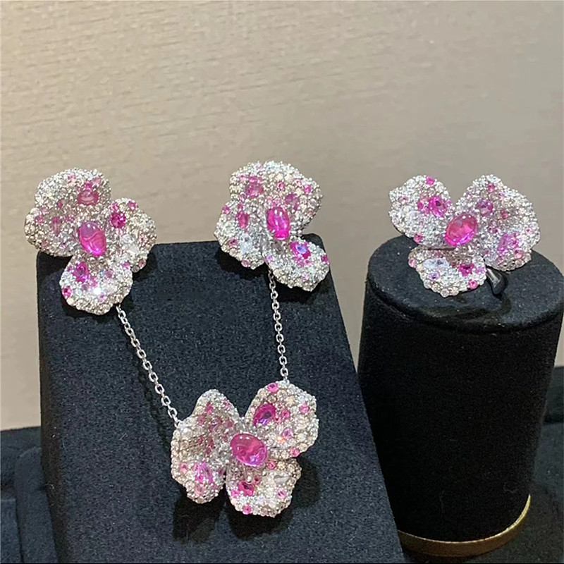 时尚高级感红宝石立体花瓣耳环 戒指项链套名媛晚宴耳坠 银饰耳饰,饰品/流行首饰/时尚饰品新,耳环,淘宝优惠券,粉丝福利购,淘宝优惠卷