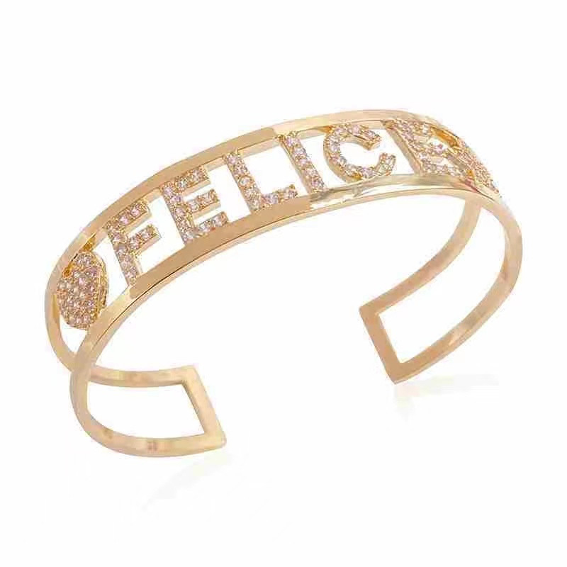 NICHE EUROPE AND THE UNITED STATES SIMPLE HOLLOW WIDE LETTER OPEN BRACELET NET RED BRACELET FIVE-POINTED STAR LOVE PATTERN INLAID ZIRCON