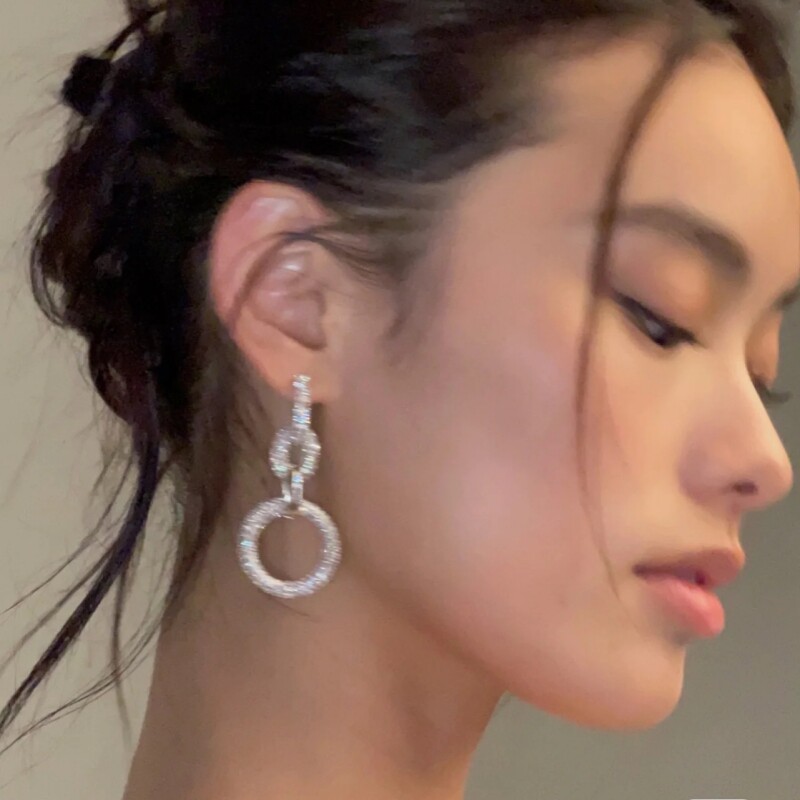 欧美时尚高级感圈圈链条长款耳坠
