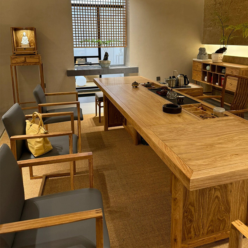 新中式实木茶桌椅组合原木色泡茶台宋式禅意茶空间茶室办公室定制