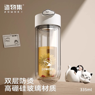 造物集双层高硼硅玻璃杯水杯大容量夏季女生新款泡茶杯便携杯子男