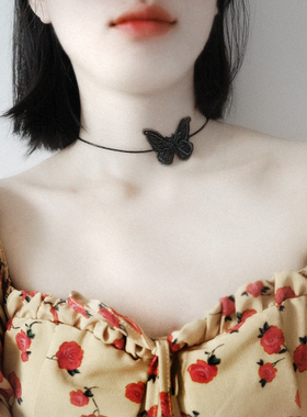 choker黑色蝴蝶颈链项圈脖子饰品