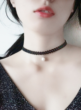 黑色配饰脖子饰品项圈女锁骨项链蕾丝颈链颈带chocker颈饰choker
