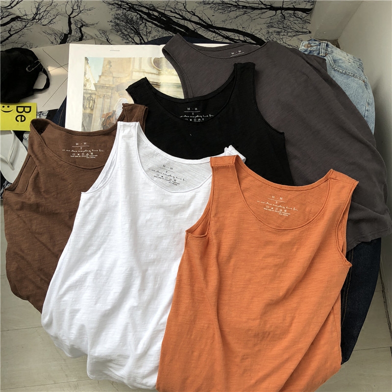 竹节棉无袖宽松吊带工字背心