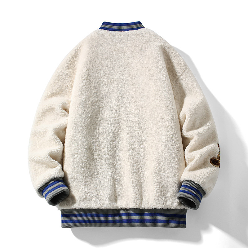 3日系白底冬季宽松小熊绣花加棉羊羔毛棉服XZ405-1-Y13,男装棉衣,星座405-1