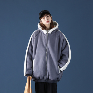 2中性风连帽加绒羊羔毛外套大码保暖棉服男XZ405-1-Y06图片