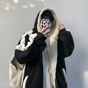 3男连帽宽松加绒棉服外套大码麂皮绒加厚棉袄XZ405-1-Y06图片