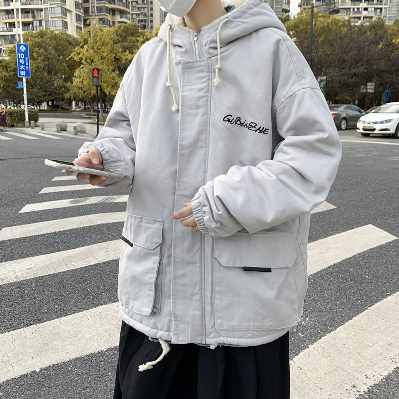 3港风冬季男士宽松棉服羊羔毛大码连帽棉衣XZ405-1-Y10,男装棉衣,星座405-1