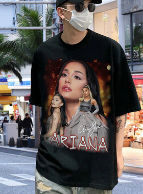 A妹ArianaGrande爱莉安娜嘻哈原创美式小众复古夏季宽松休闲T恤