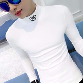 t恤修身 加绒半高领长袖 网红字母T恤刺绣打底内衣 男士 精神小伙秋装