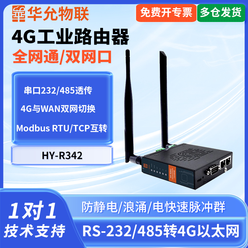 爱能信 4g无线路由器4G工业插卡无线路由器双网口485串口转WiFi网关全网通远程 华允物联HY-R342