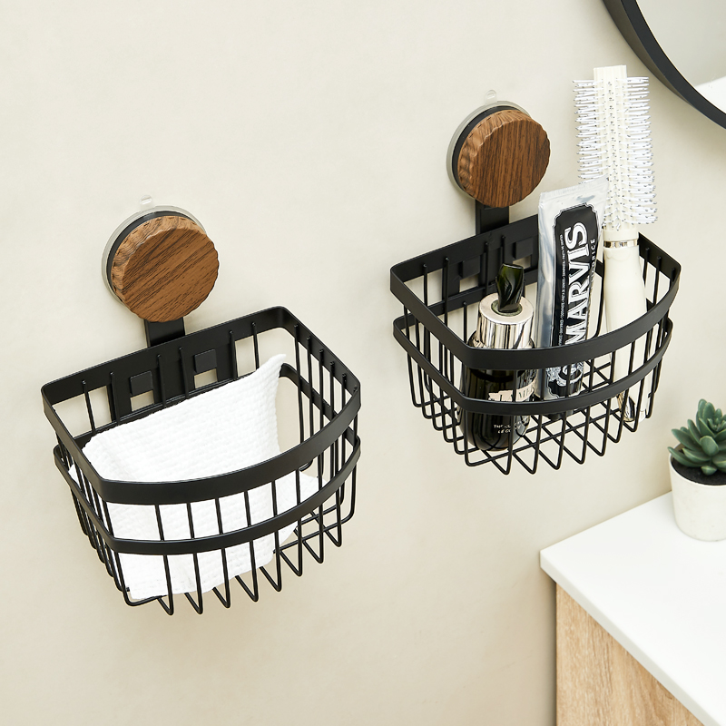 胡桃木色吸盘废弃洗脸巾收纳盒壁挂厕所卫生间棉柔巾置物架