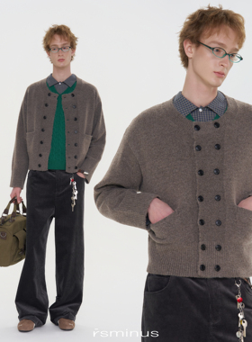 riverstone男女同款复古双排扣毛衣春季新款羊毛针织开衫外套男生