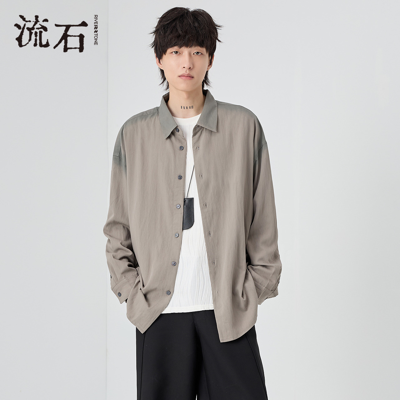 商场同款流石男装喷染做旧衬衫
