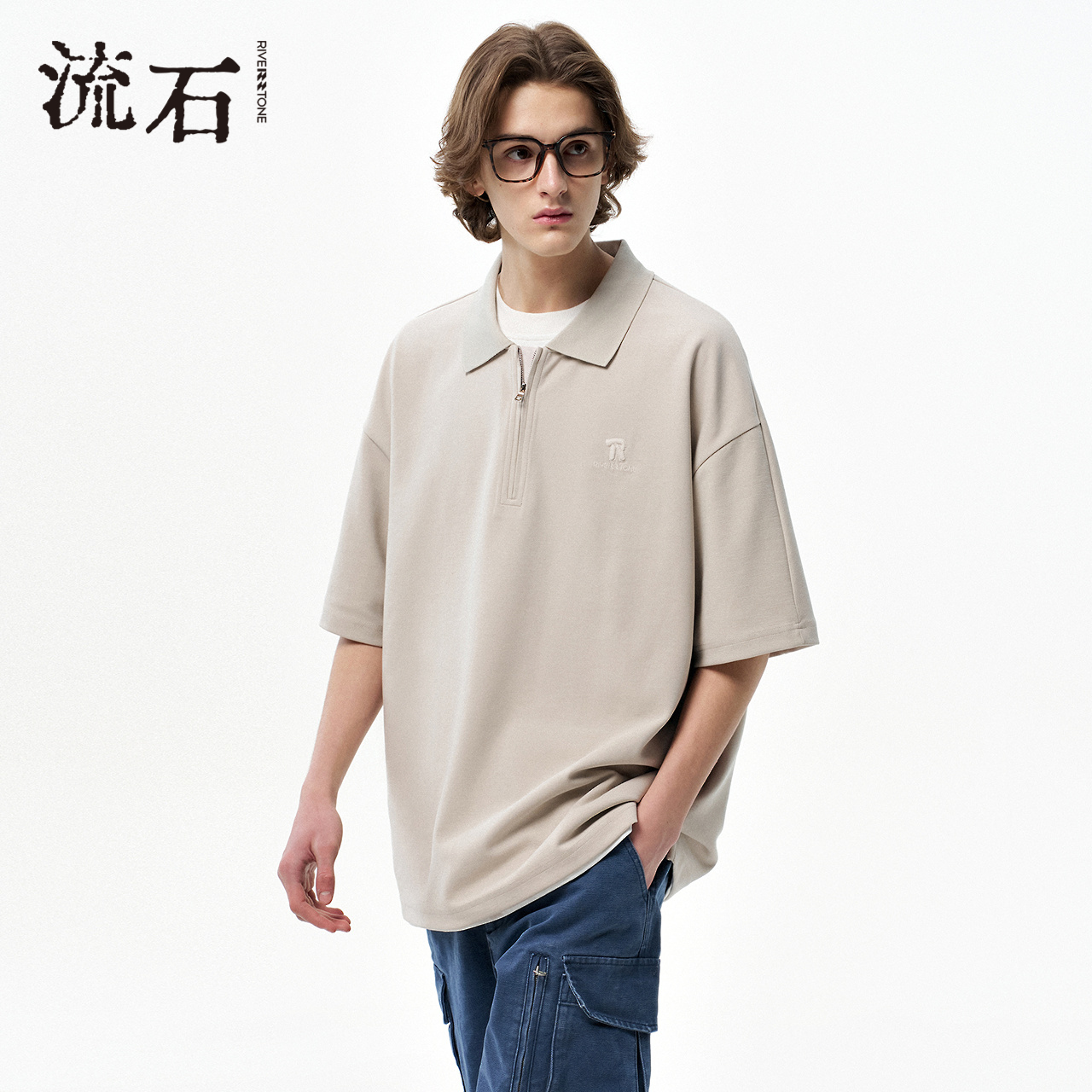 商场同款流石男装宽松绣花POLO衫