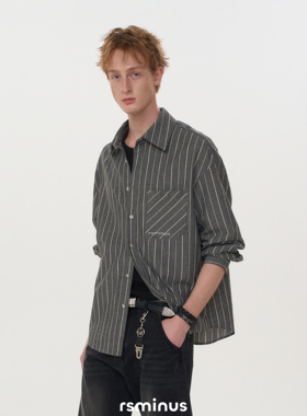 riverstone男装肌理条纹宽松休闲衬衫2026年春季新款LOGO印花衬衣