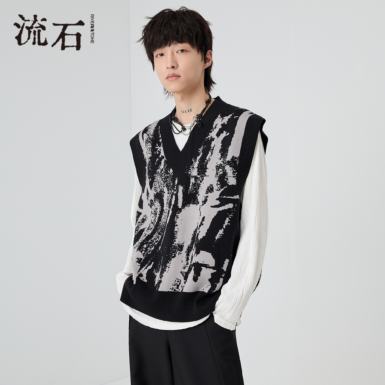 商场同款流石男装提花针织背心