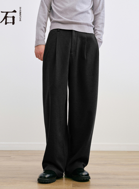 流石男装直筒宽松保暖厚款休闲裤2025年冬季新款男士毛呢长裤子潮