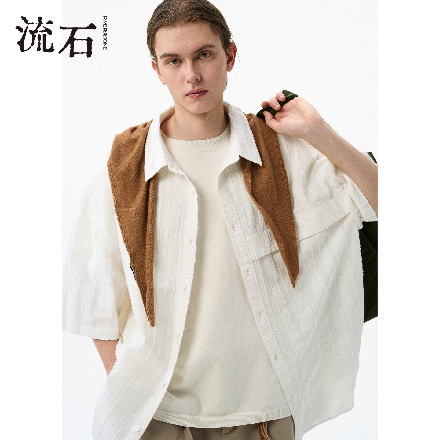商场同款流石男装毛边短袖衬衫潮