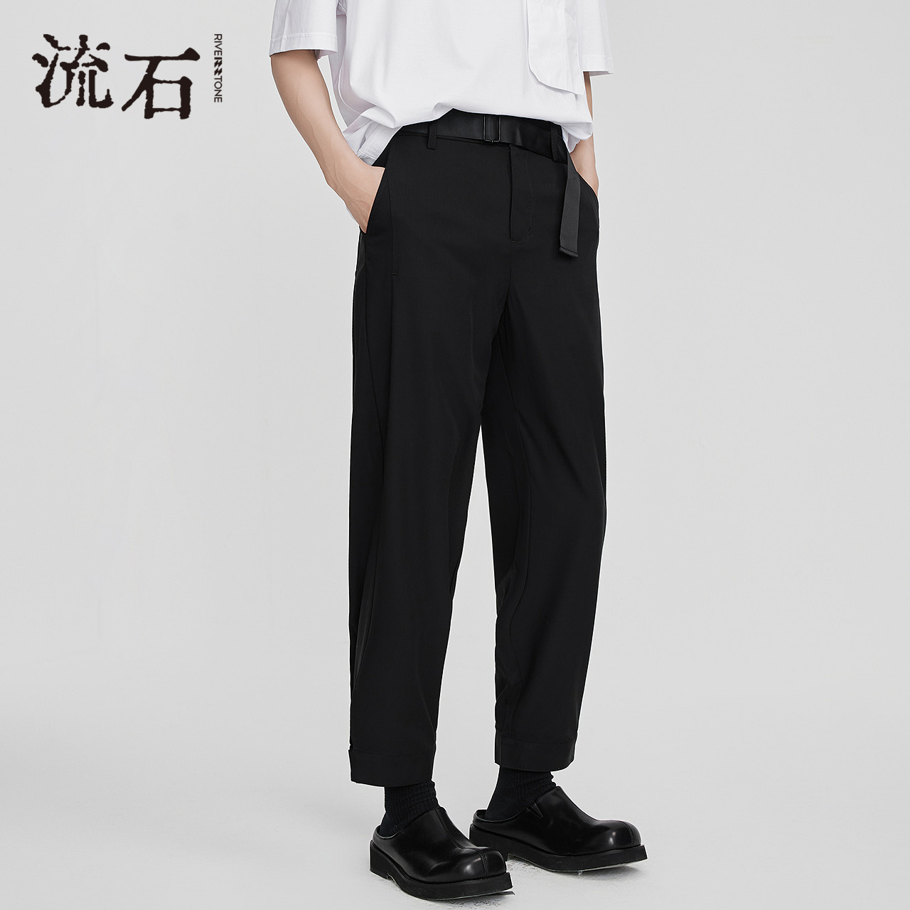 RS流石男装经典日字扣腰带休闲裤