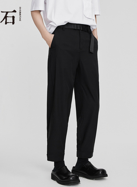 RS流石男装经典扣腰带休闲裤2026新款夏季宽松锥形九分裤男易打理