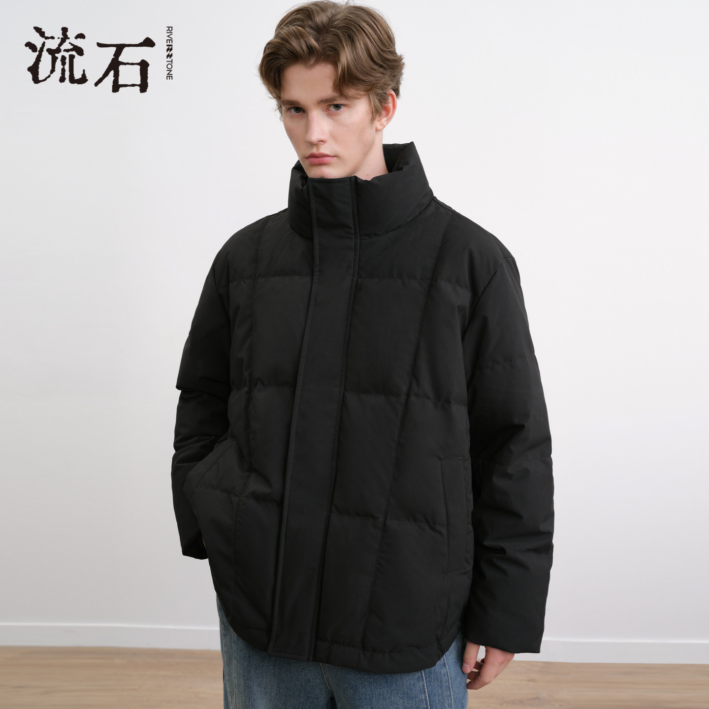 商场同款流石男装立领短款羽绒衣