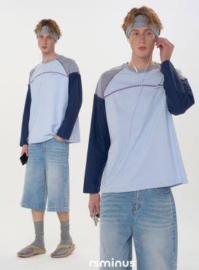 riverstone男装速干运动哈苏线长袖T恤2026春季新款印花拼接上衣