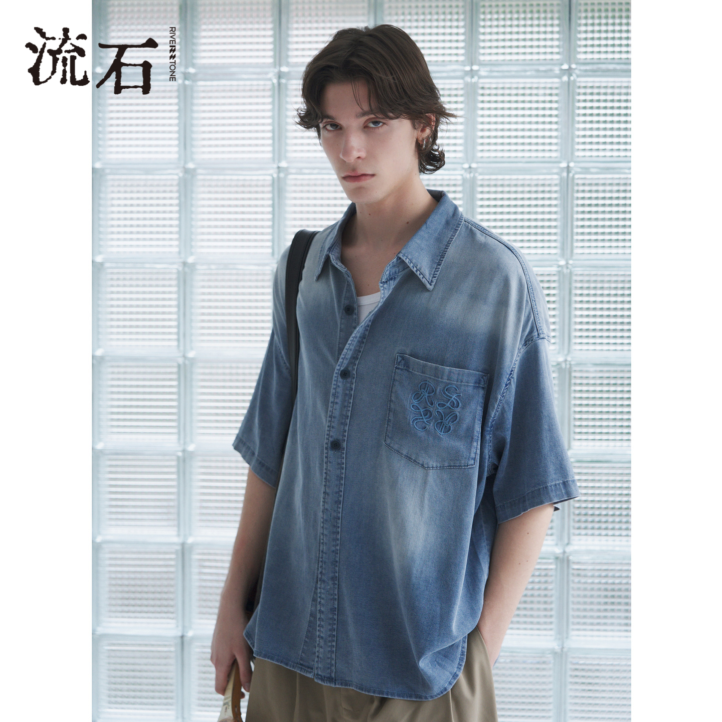 【商场同款】流石男装来赛尔牛仔短袖衬衫2025年夏季新款天丝衬衣