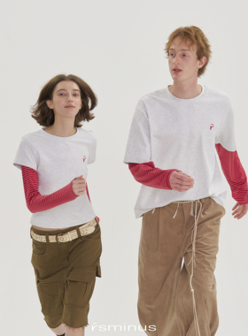 riverstone男女同款假两件拼接撞色打底条纹长袖T恤2026春季新款