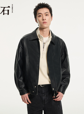 流石男装黑色经典哑光PU皮夹克2025年冬季新款高端厚款保暖外套男