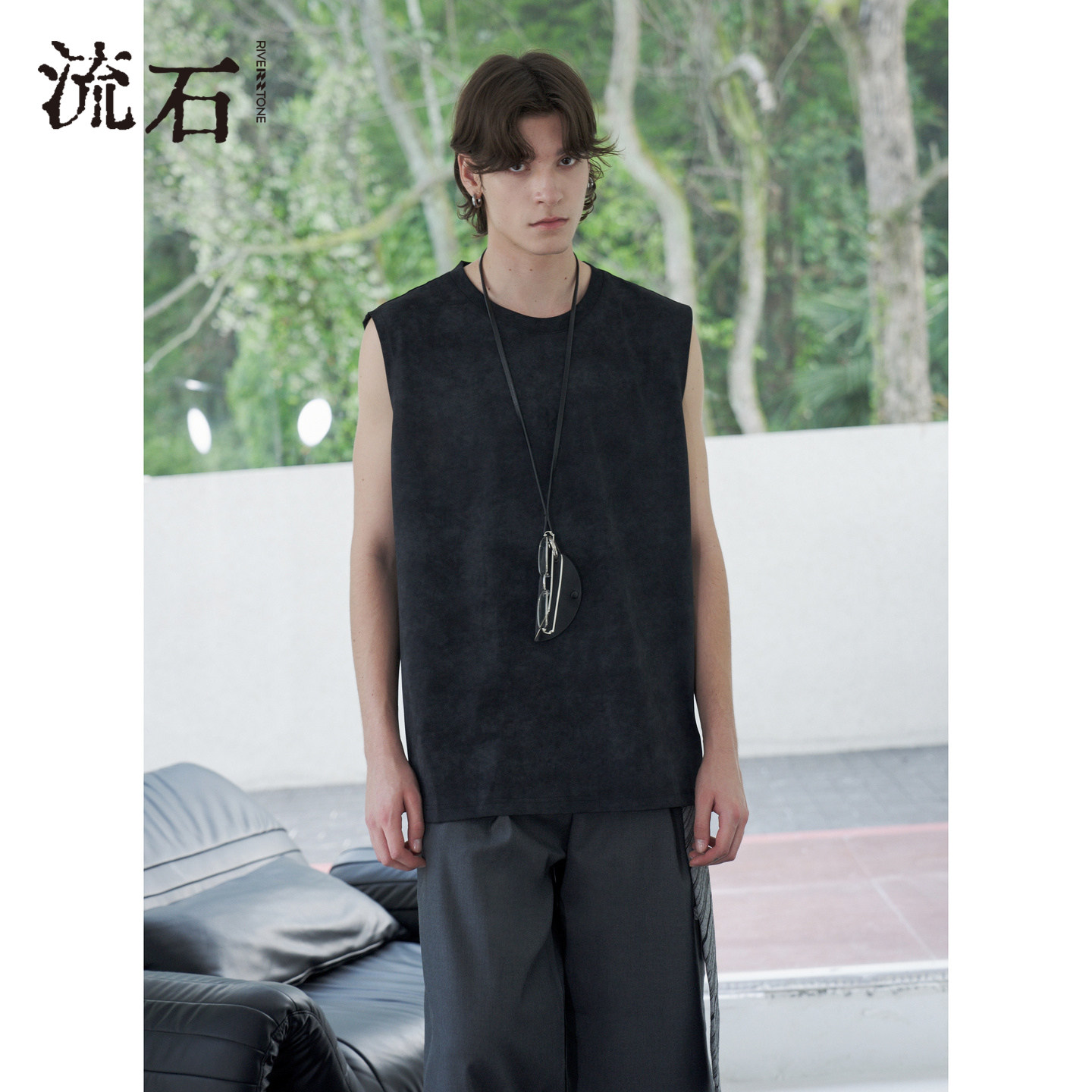 流石男装基础款宽松薄款无袖背心2025年夏季新款男生透气上衣马甲