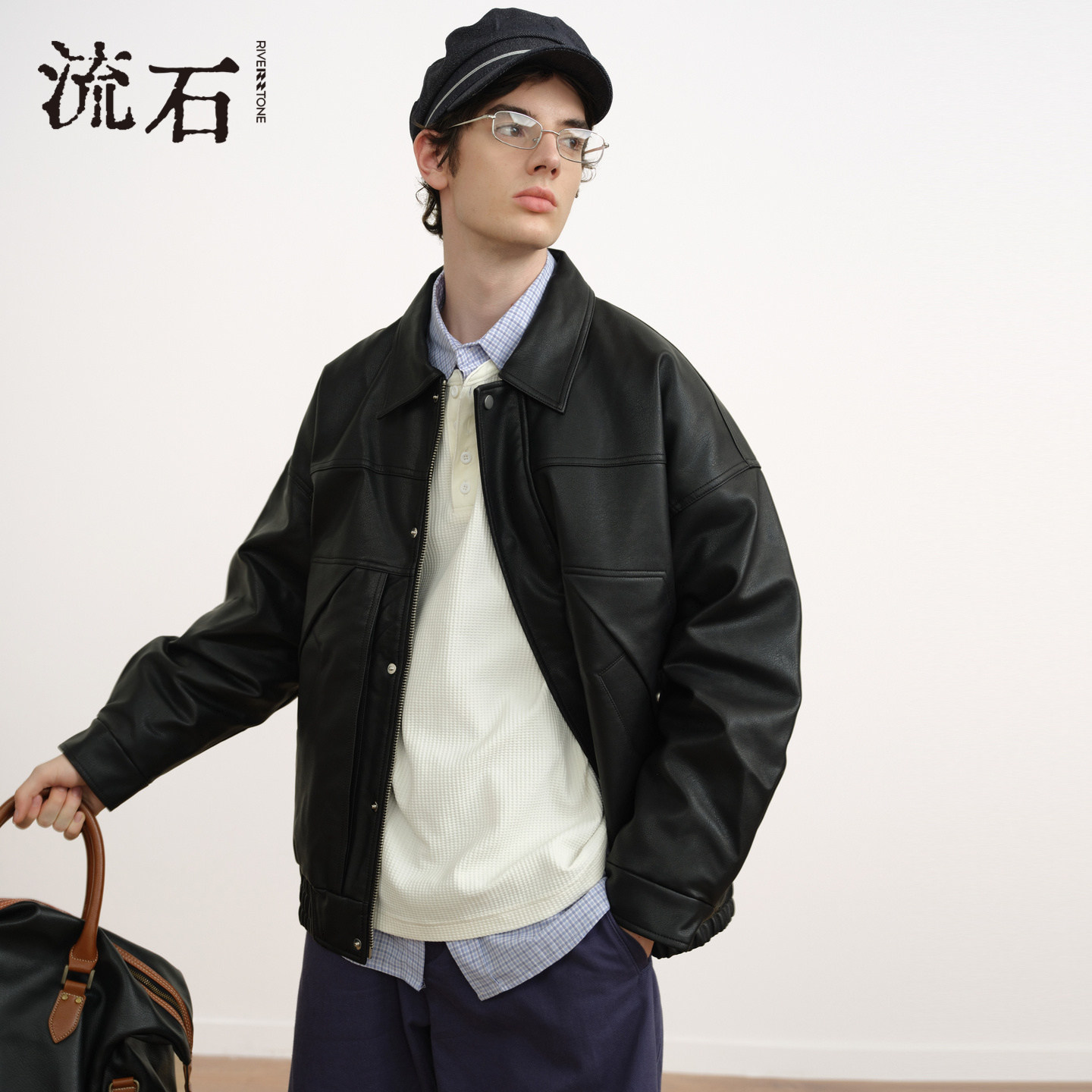 商场同款流石男装经典PU皮羽绒服