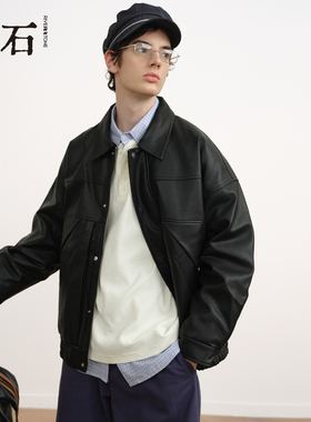 流石男装经典PU皮羽绒服2025年冬季新款男款高级感硬朗白鸭绒外套