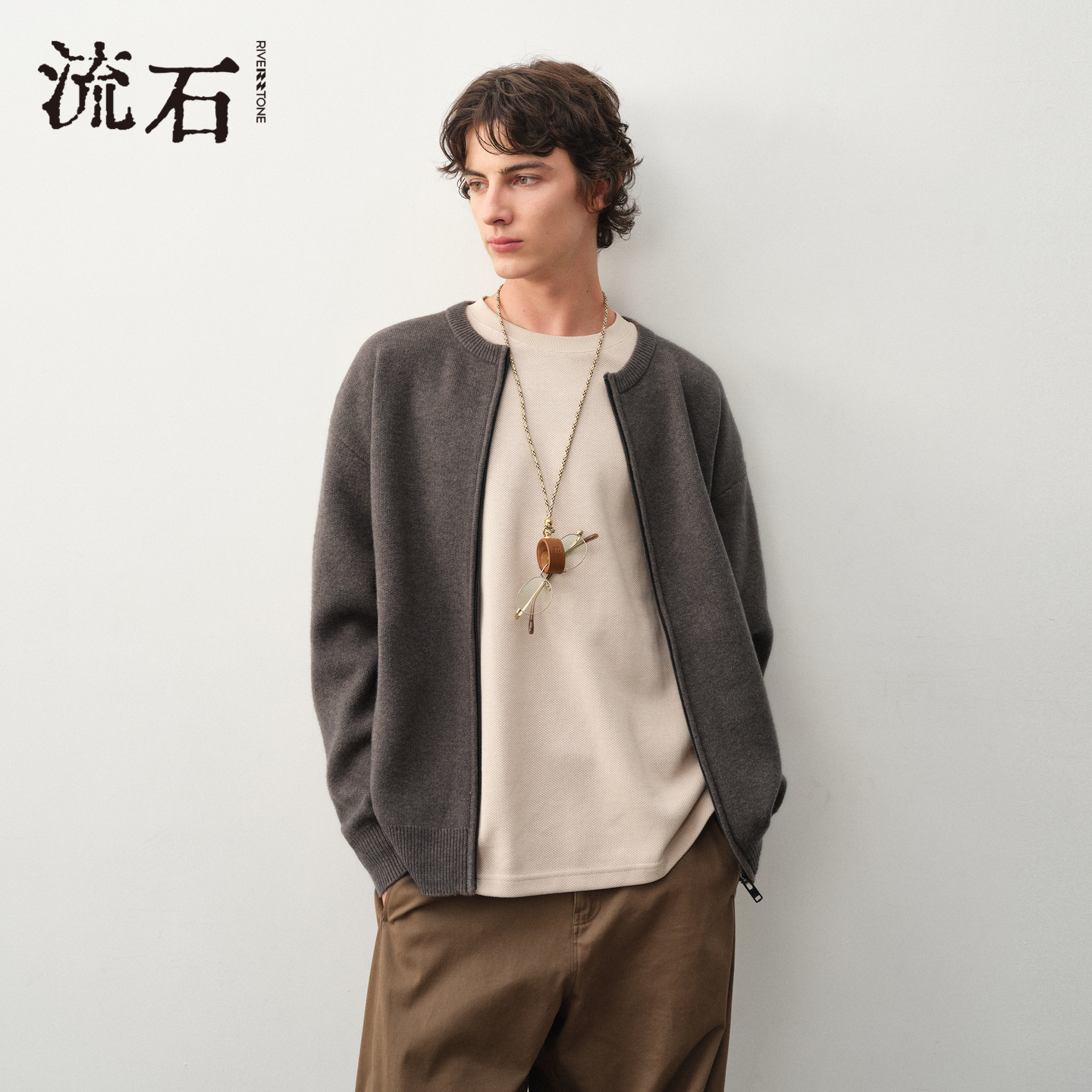 商场同款流石男装圆领针织外套潮