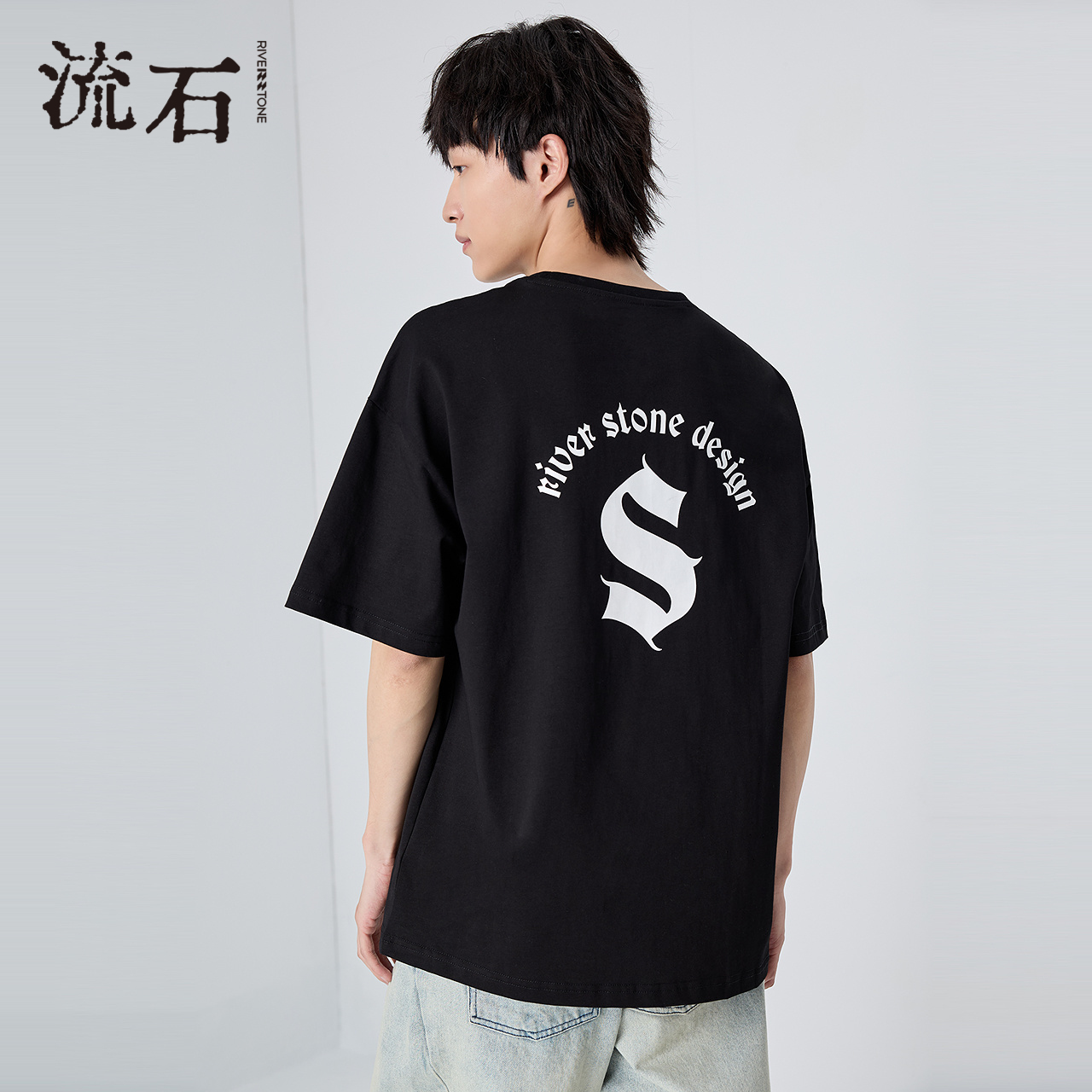 RS流石男装时尚印花宽松短袖T恤