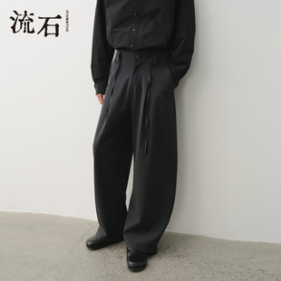 流石男装潮流阔腿弯刀裤2026年春季男生宽松百搭易打理休闲长裤子