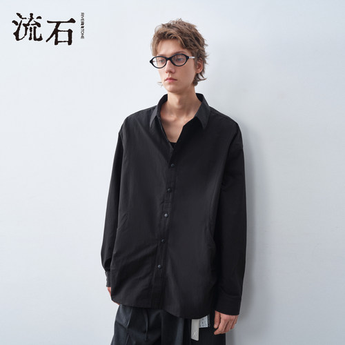 商场同款流石男装高级感黑色衬衫