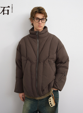 流石男装短款解构立领羽绒服2025年冬季新款男设计师保暖加厚外套