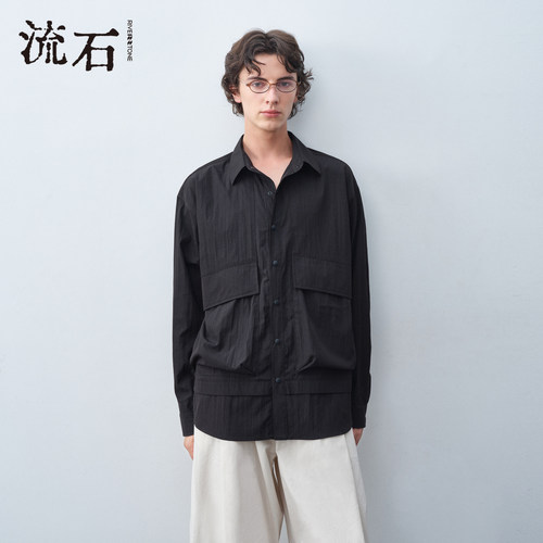 商场同款流石男装黑色工装风衬衫