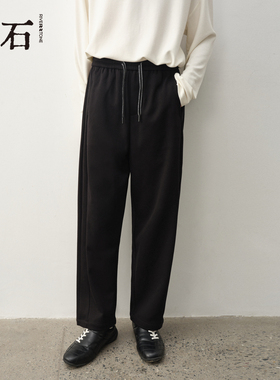 流石男装加厚时尚休闲长裤2025年冬季新款男士黑色高端针织直筒裤