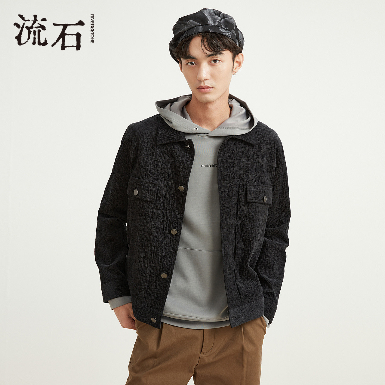 流石男装春装灯芯绒外套男士2026套新款春季时尚复古翻领短款夹克