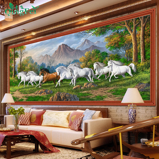 青飞情侣骏马十字绣七马骏图马到成功钻石画客厅满绣自己刺绣