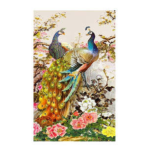 青飞精准印布锦绣繁华玄关图十字绣情侣孔雀线绣挂画越南柬埔寨