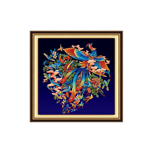 青飞精准印布百鸟朝凤十字绣新中式孔雀牡丹新款菊花客厅满绣挂画