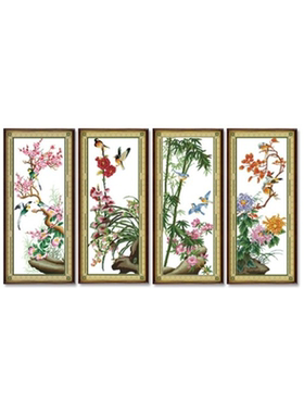 鸟语花香四君子客厅书房十字绣